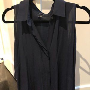 Theory navy silk sleeveless button down